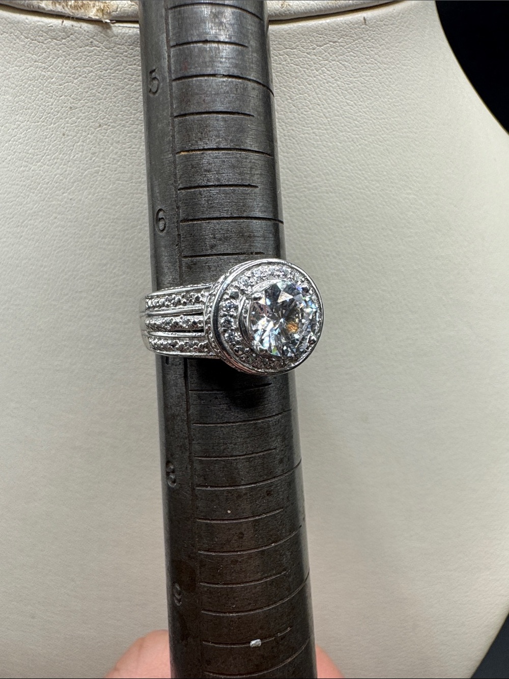 Sterling Silver Halo Statement Ring with Clear Center Stone STS QVC sz 6.75